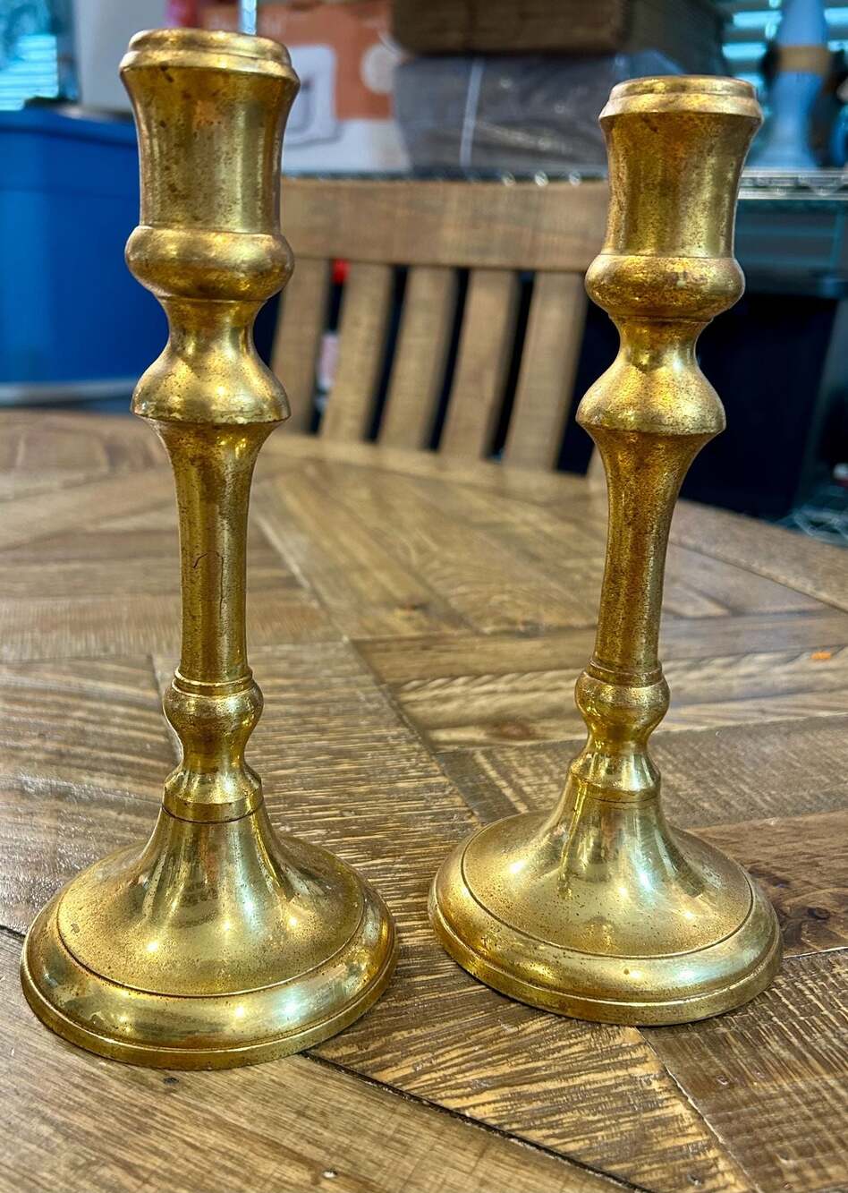 Vintage Solid Brass Taper Candlestick Holders, 8-Inch Set of 2